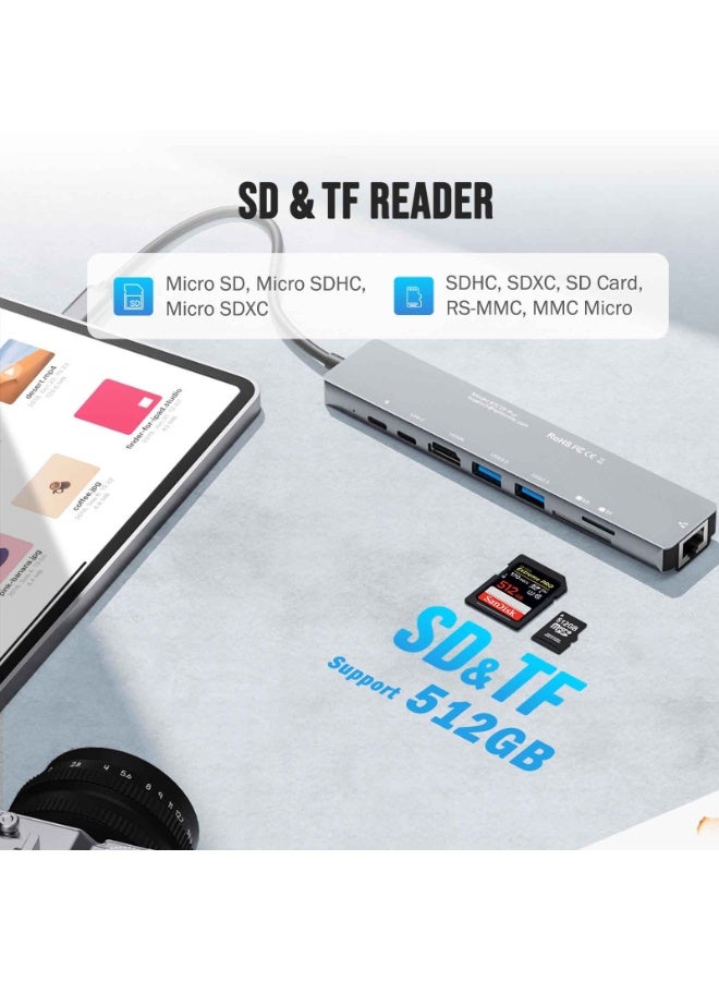 Lemorele TC19L 8-in-1 USB-C Docking Station - 4K HDMI, 60W PD Charging, High Speed Data Transfer - Image 2